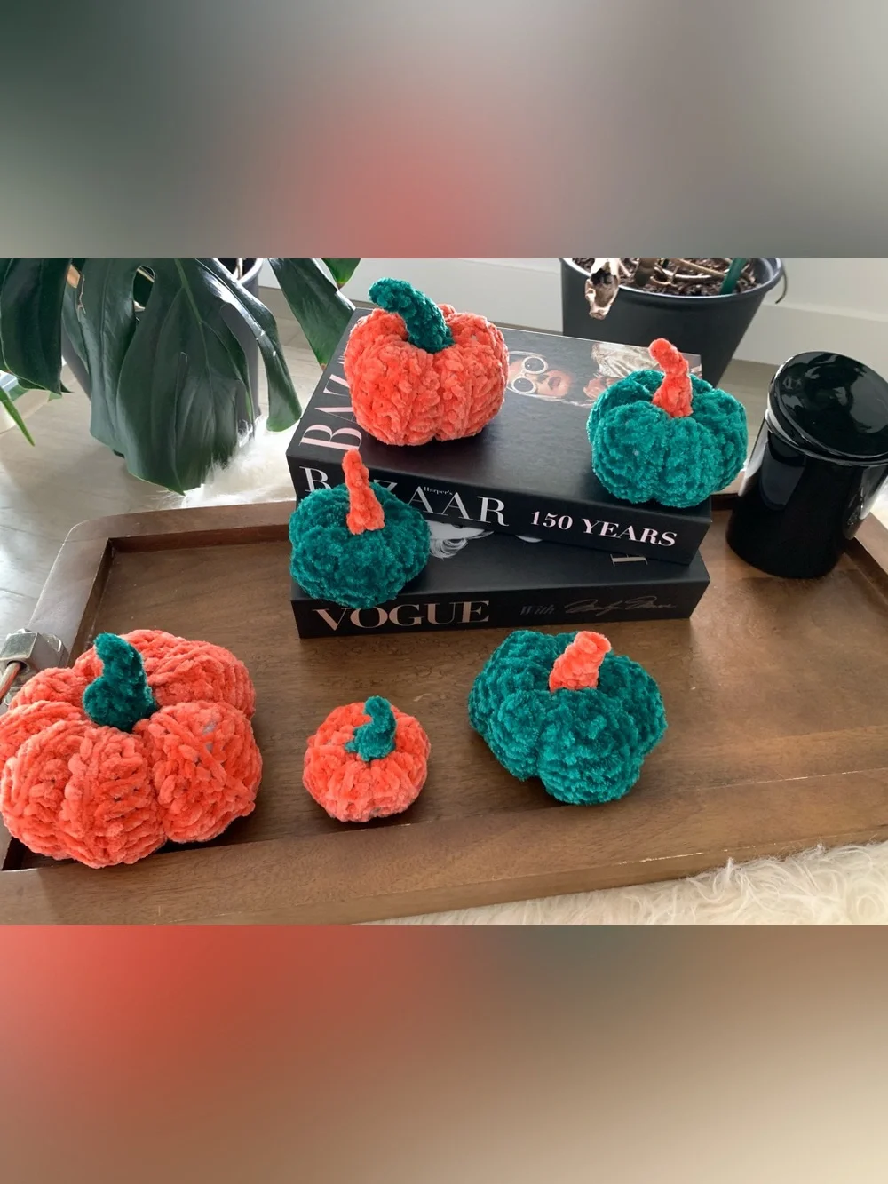 Pumpkin fall decor crochet set of six neon colors